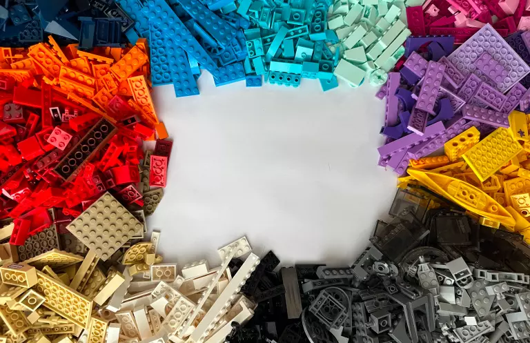 Colorful LEGO® bricks of various sizes for builders of all ages.